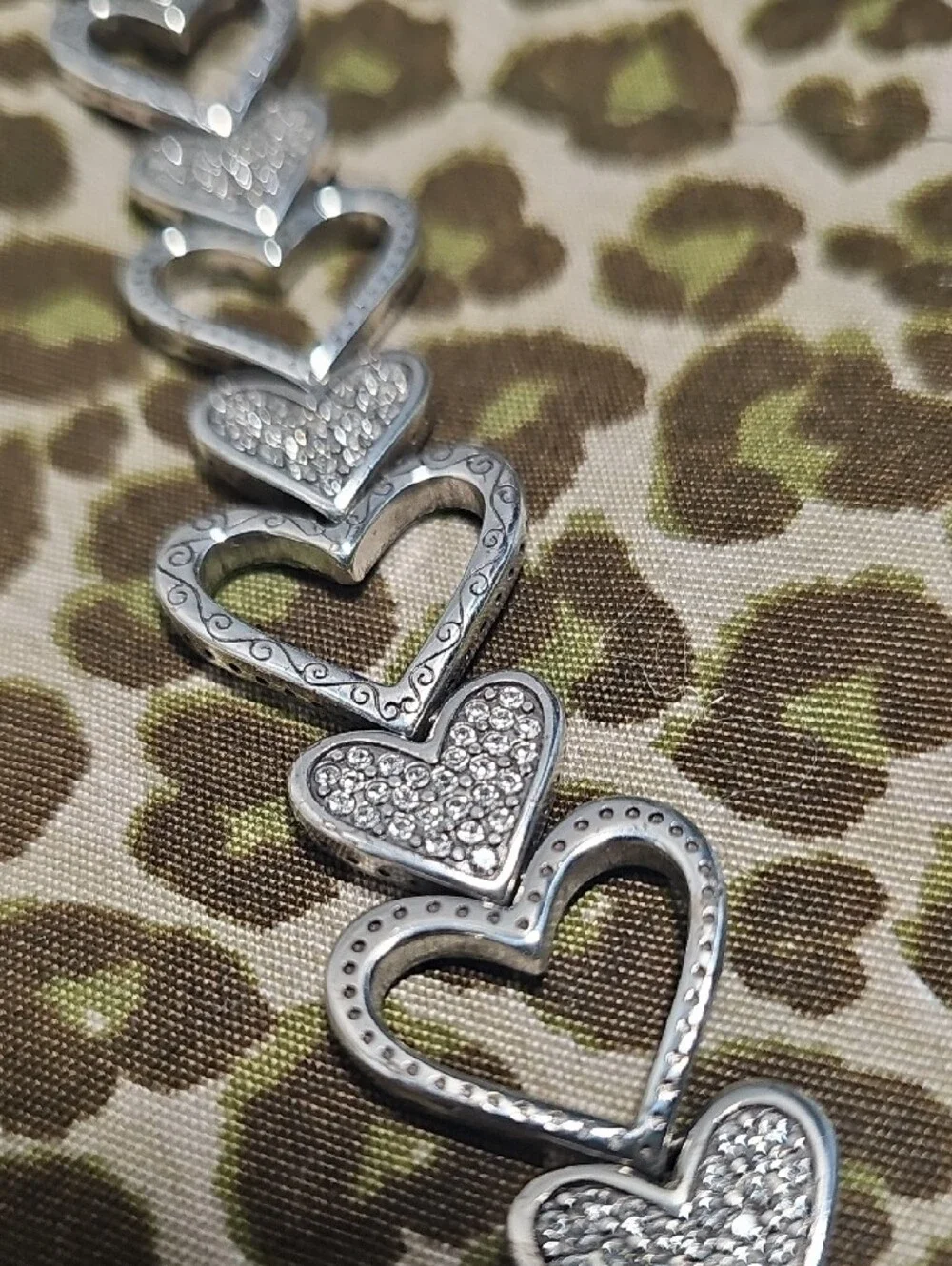 Brighton Silver Heart Link Cosmetic Pouch with Leopard Print